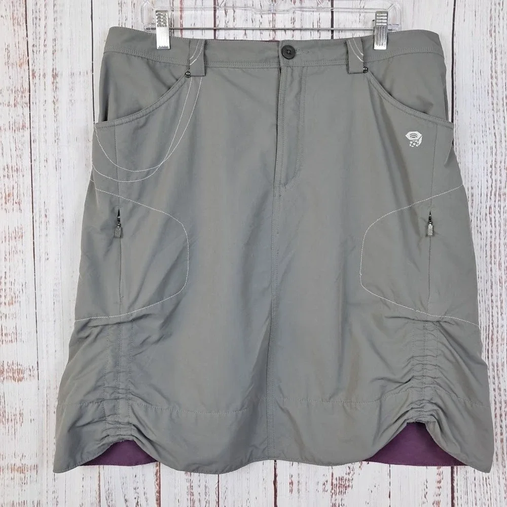 Mountain Hardwear Hiking Skirt 12 Outdoor Utility Nylon Ruched Lined Zip Pockets